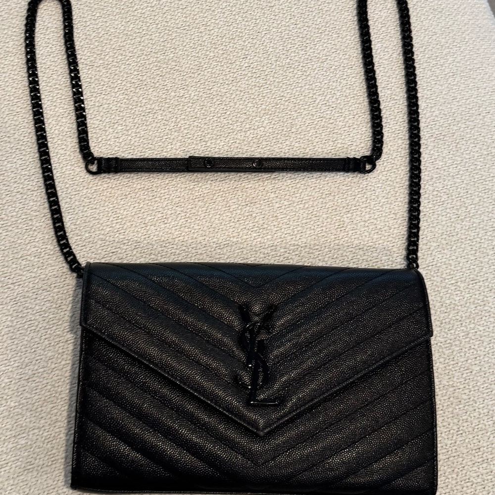 Yves Saint Laurent Black Crossbody Bag with Quilted Design and Chain Strap